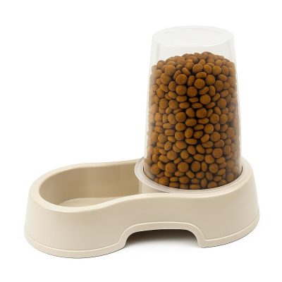 Pawfecto Pet Food & Water Dispenser – Pet Feeder, Food & Water Station for Cats & Small Dogs, Transparent Plastic, Portable – Food & Hydration Solution (Cream)