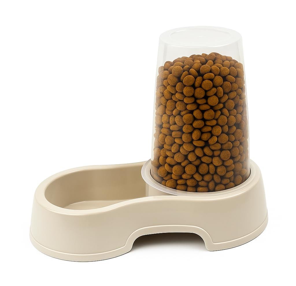 Pawfecto Pet Food & Water Dispenser – Pet Feeder, Food & Water Station for Cats & Small Dogs, Transparent Plastic, Portable – Food & Hydration Solution (Cream)