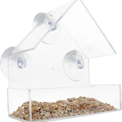 Pawfecto Clear Window Bird Feeder with Strong Suction Cups Plastic Wild Bird Feeder House Bird Seed Feeders for Garden Outdoor Backyard Wildlife Little Birds