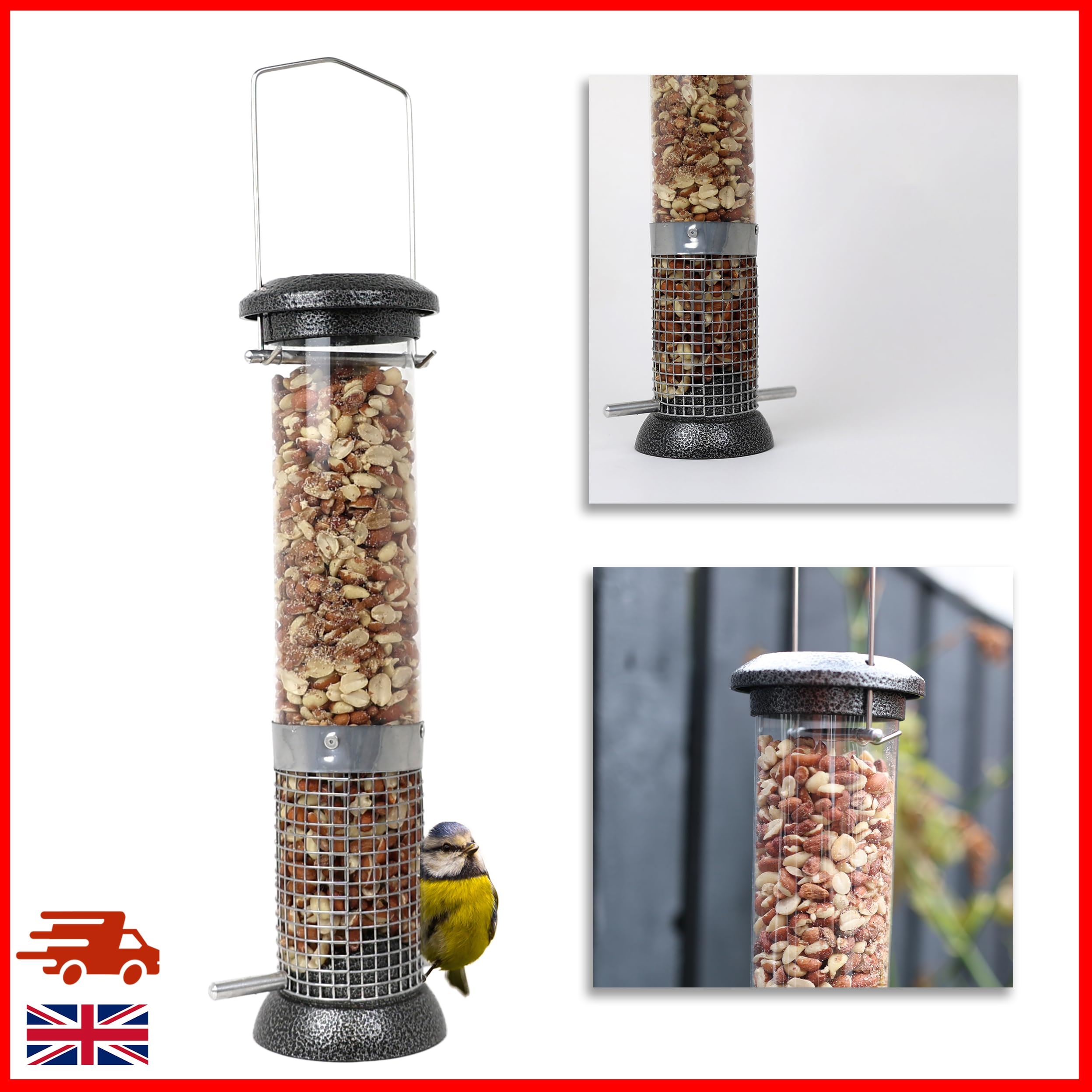 Pawfecto Peanut Feeder For Birds Hanging Bird Feeders Easy To Clean Durable Birdfeeder With Mesh For Feeding Suet Nibbles And Sprinkles (Large) - Image 2