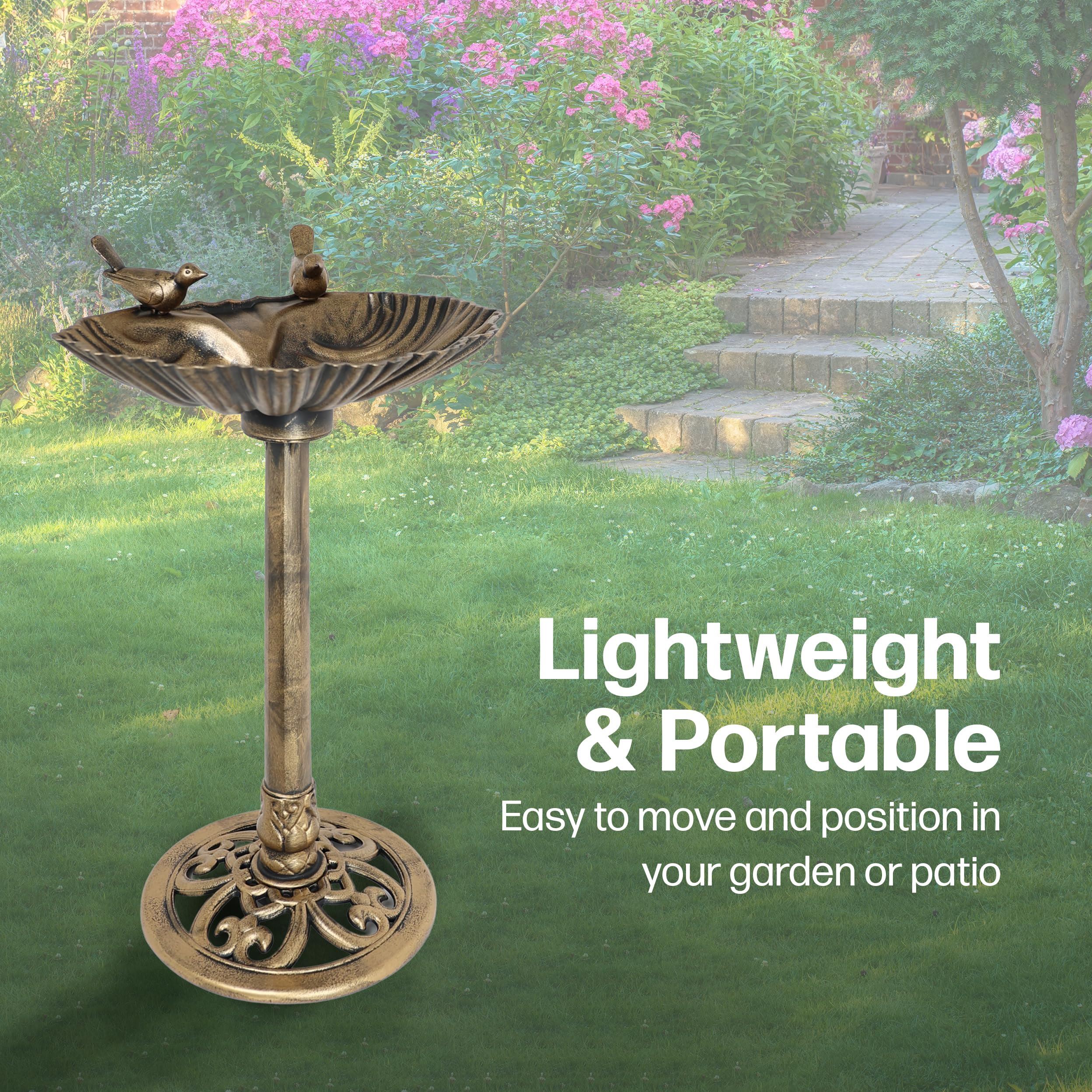 Pawfecto Bird Bath for Garden Freestanding Birdbaths Wild Birds Baths Feeder Bowl Pedestal Birdbath for Outdoors Patio Yard & Lawn Décor (Bronze Bird Bath With 2 Birds)