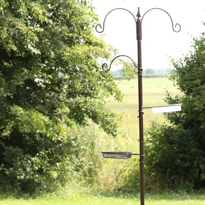 Pawfecto Bird Feeder With 2 Dishes, Bird Feeders Hanging Station, Bird Feeder Pole, Bird Feeding Station, Metal Bird Feeder Stand, Bird Feeders For Small Birds Garden Decorations