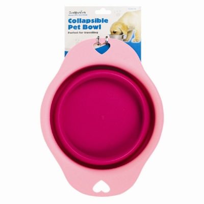 Silicone Collapsible Pet Bowl - Green/Pink (Pink)
