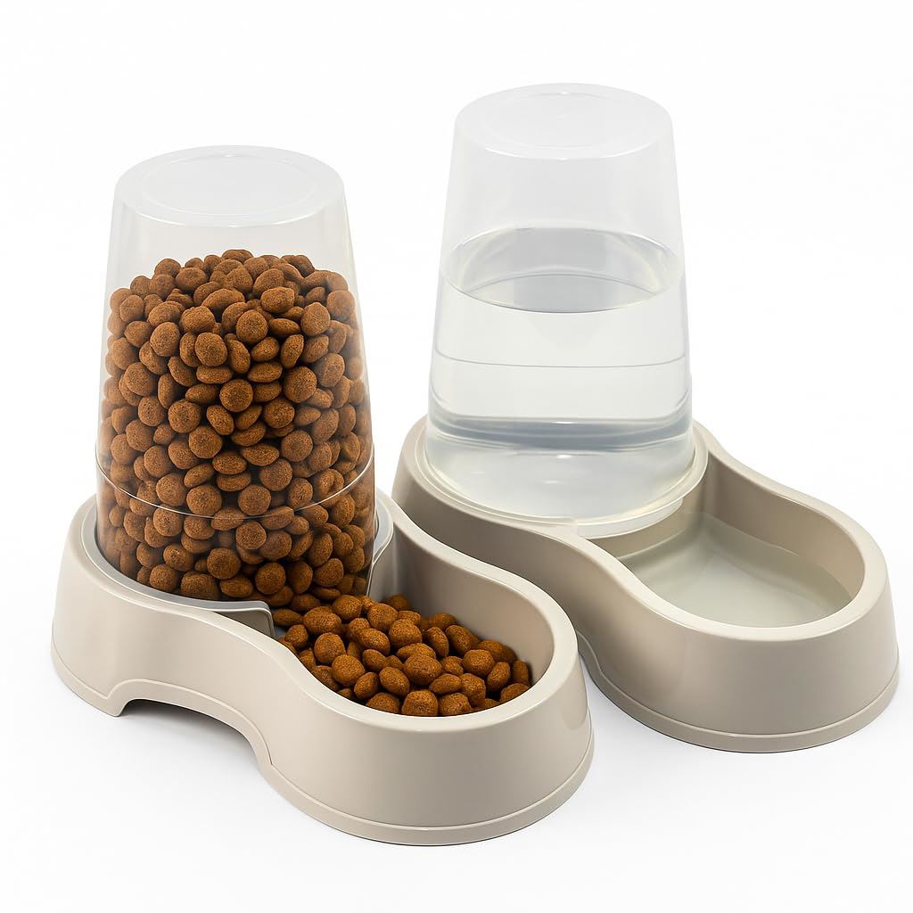 Pawfecto Pet Food & Water Dispenser – Pet Feeder, Food & Water Station for Cats & Small Dogs, Transparent Plastic, Portable – Food & Hydration Solution (Cream) - Image 2