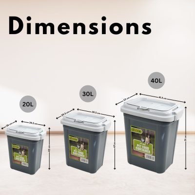 Pawfecto Pet Food Storage Container Flip Top Locking System With Integrated Scoop Plastic Birds Airtight Pet Dog Cat Animal Dry Food 15 KG Dispenser Bin (Grey, 30 L)