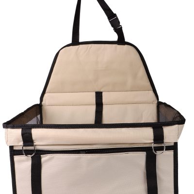 Pawfecto Pet Car Booster Seat for Travel Carrier Cage, Portable and Breathable Bag with Seat Belt, Puppy Carrier Safety Stable Folding Soft Washable Travel Bags for Dogs Cats (Biege)