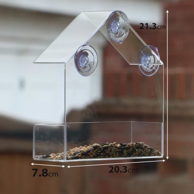 Pawfecto Clear Window Bird Feeder with Strong Suction Cups Plastic Wild Bird Feeder House Bird Seed Feeders for Garden Outdoor Backyard Wildlife Little Birds (8")