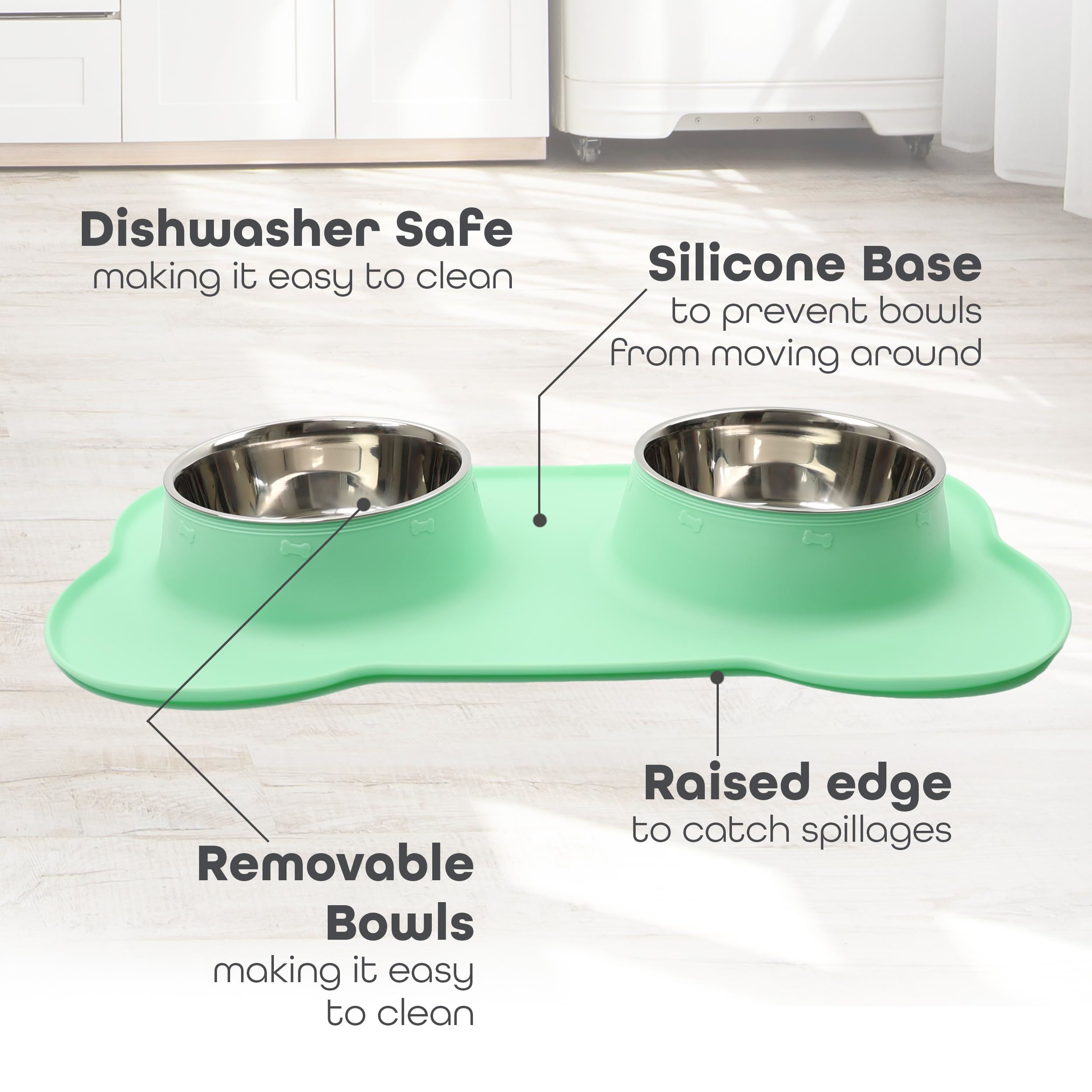 Pawfecto Pets Bowl Food And Drink Double Bowls Set With Silicone Mat Tray For Cats Puppies Small Dogs Feeding (Vista Blue, XL) - Image 3