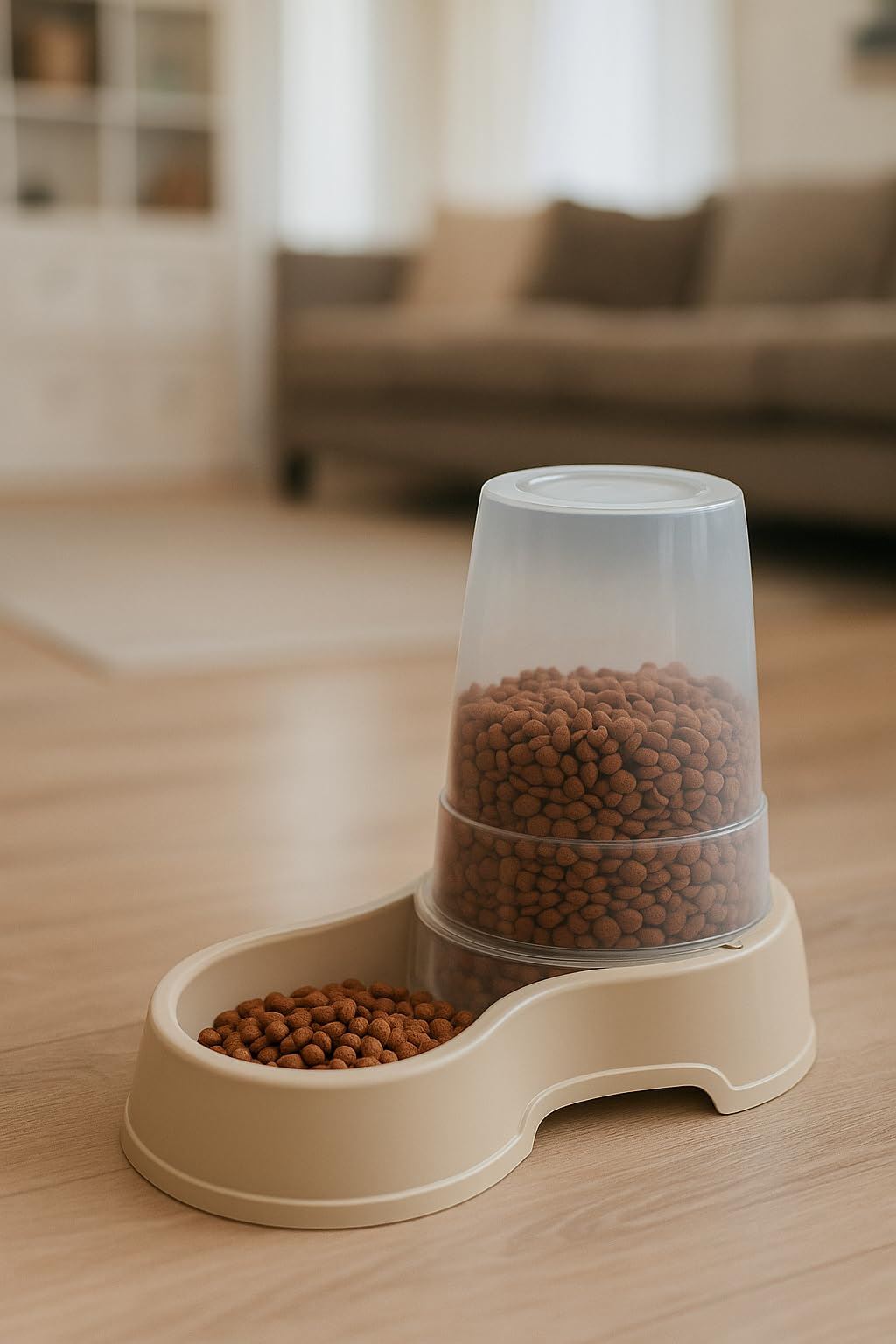 Pawfecto Pet Food & Water Dispenser – Pet Feeder, Food & Water Station for Cats & Small Dogs, Transparent Plastic, Portable – Food & Hydration Solution (Cream) - Image 8