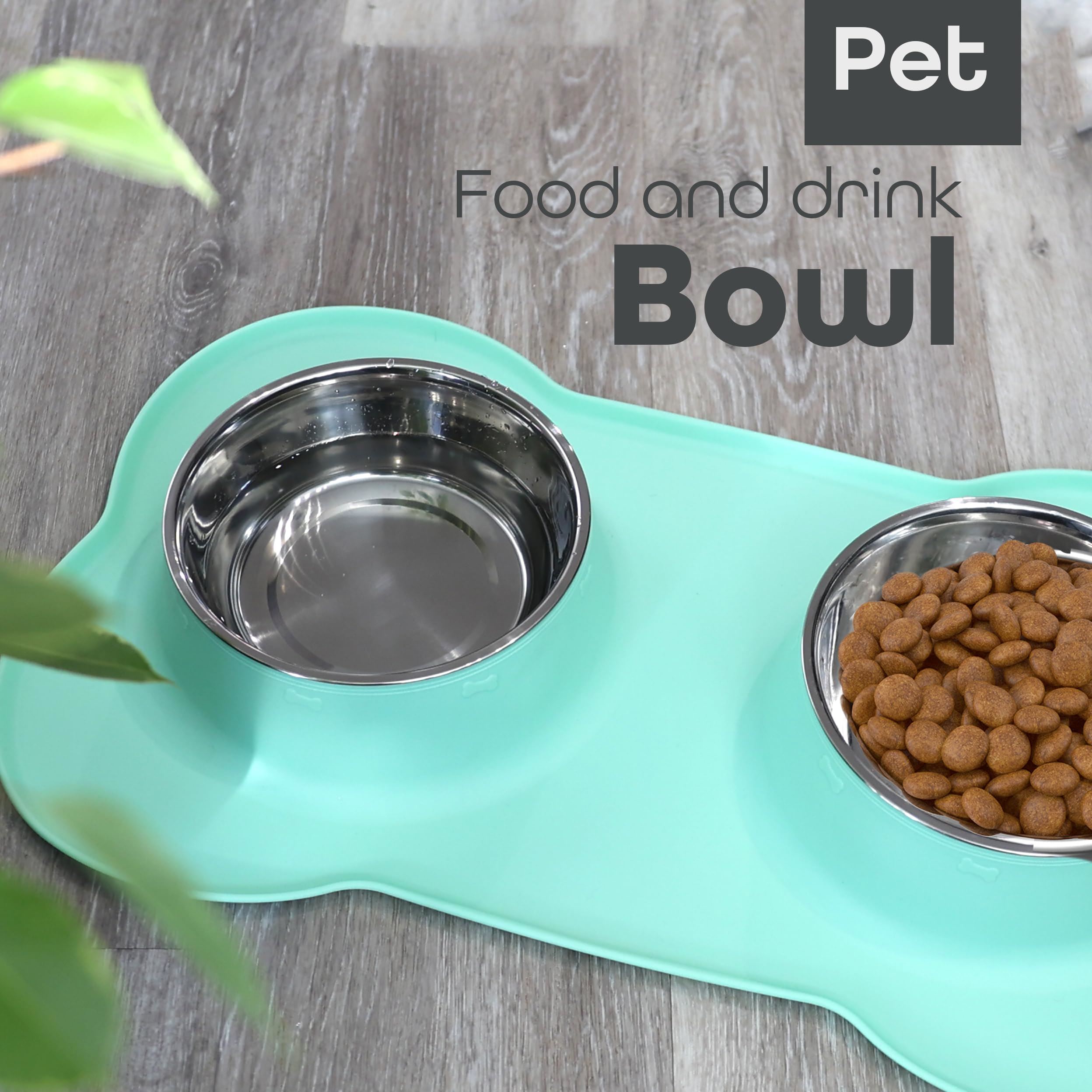 Pawfecto Pets Bowl Food And Drink Double Bowls Set With Silicone Mat Tray For Cats Puppies Small Dogs Feeding (Vista Blue, XL)