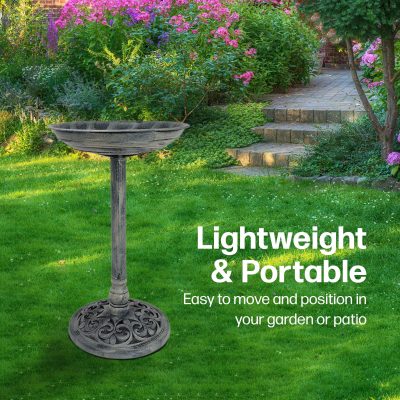 Pawfecto Bird Bath for Garden Freestanding Birdbaths Wild Birds Baths Feeder Bowl Pedestal Birdbath for Outdoors Patio Yard & Lawn Décor (Grey Classic Bird Bath)