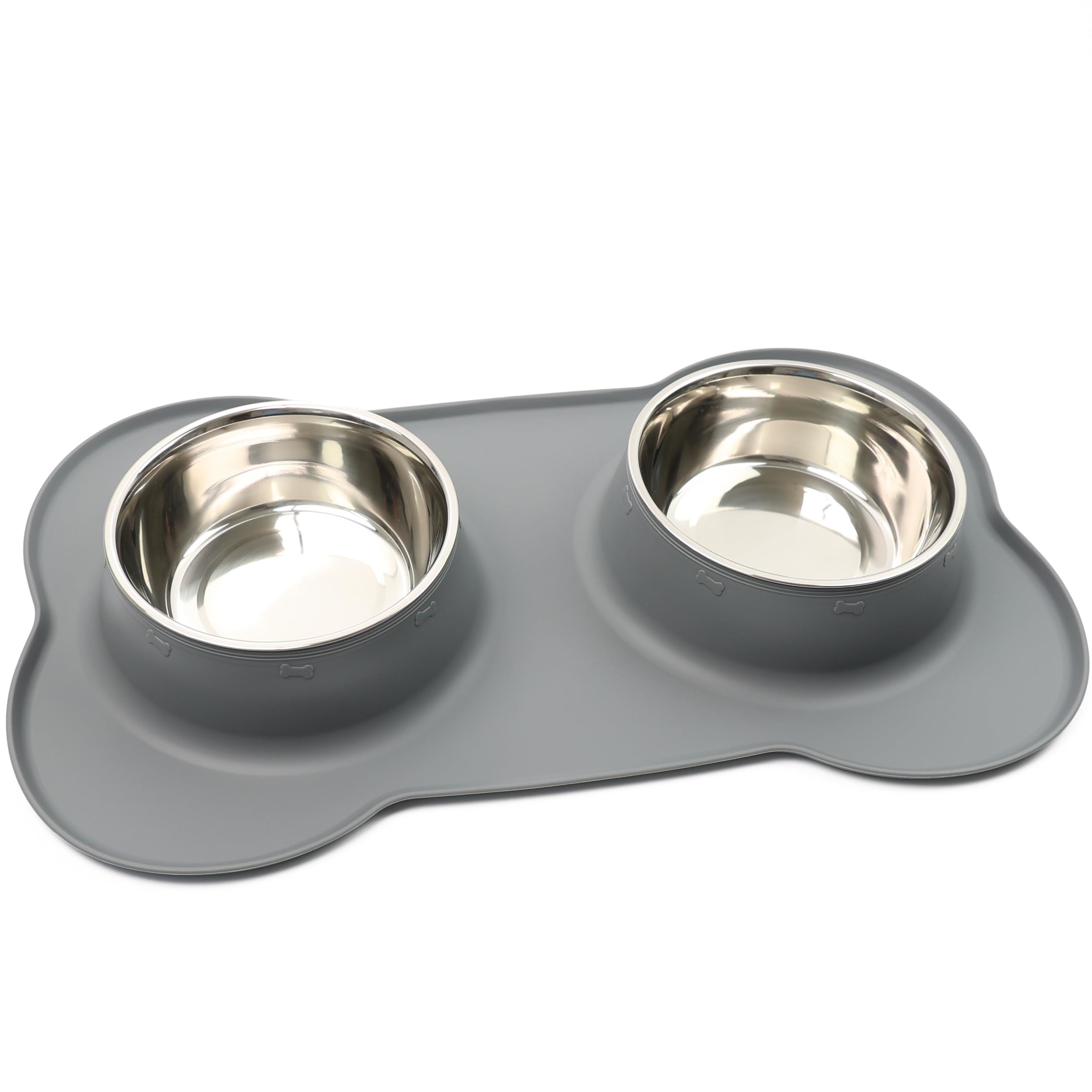 Pawfecto Pets Bowl Food And Drink Double Bowls Set With Silicone Mat Tray For Cats Puppies Small Dogs Feeding (Grey, L) - Image 4